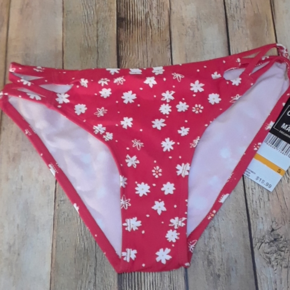 California Waves Red Ditsy Floral‎ Hipster Bikini S